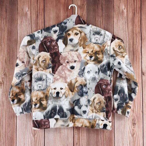 NWT Vtg Black Mountain Large Puppies Dogs Print Full Zip Fleece Jacket USA Made - Picture 2 of 11